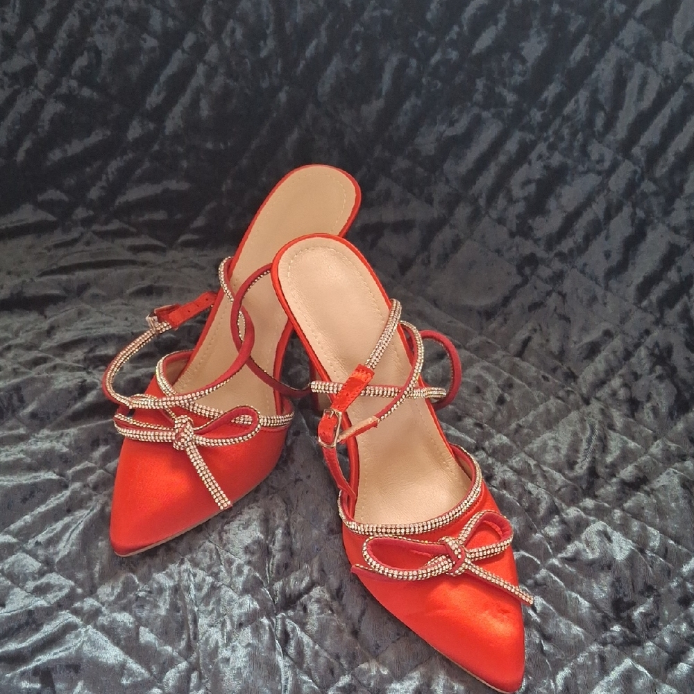 Elegant Red Satin Women's Heels